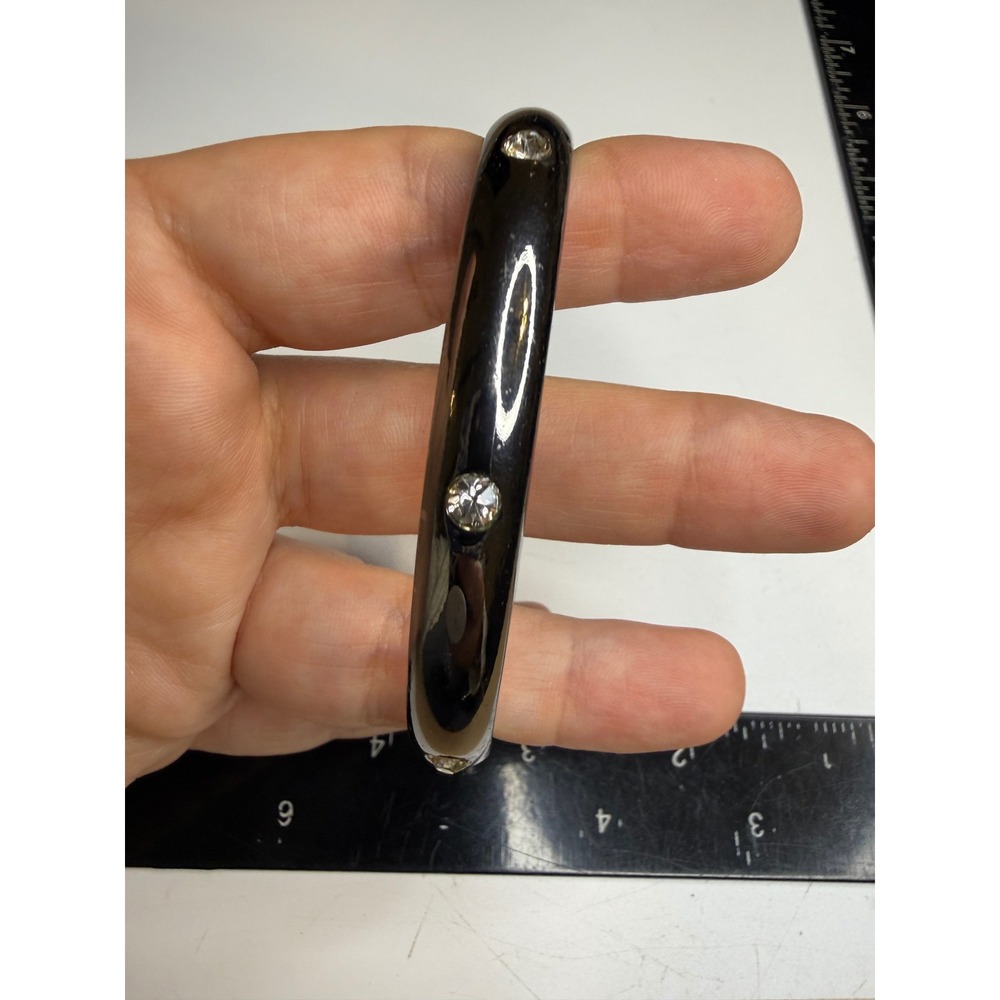 Black Gunmetal Rhinestone Hinged Bangle Bracelet Minimalist Sparkle Jewelry
